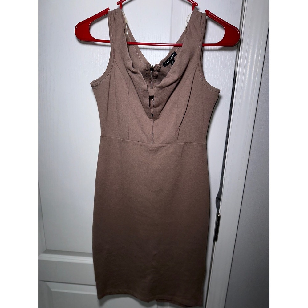 Haute Monde Mauve Taupe Front and Back Zip Bodycon Midi Dress Small